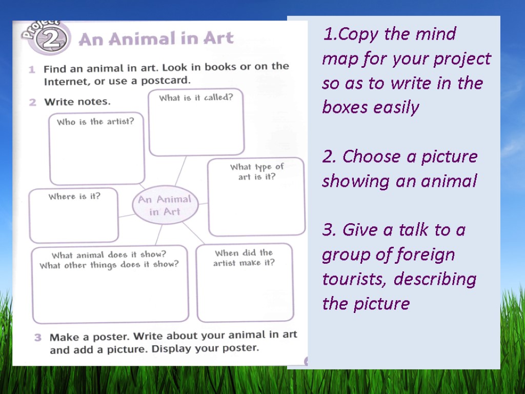 1.Copy the mind map for your project so as to write in the boxes